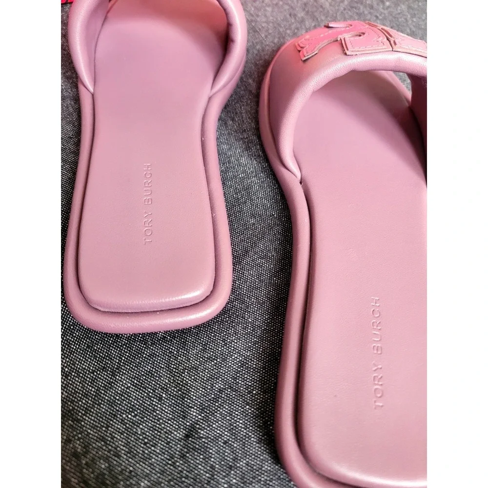 Tory Burch Double T Sport Slide Cipria Size 6.5 Leather Dusty Purple New In Box